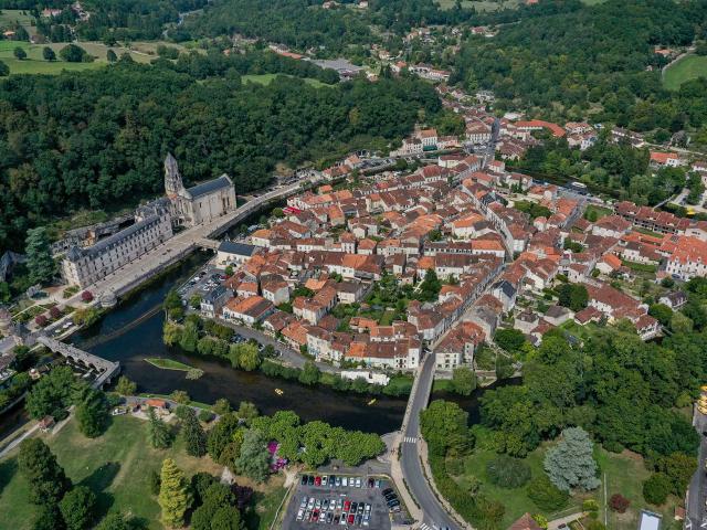 Brantôme et son abbaye, vue du ciel