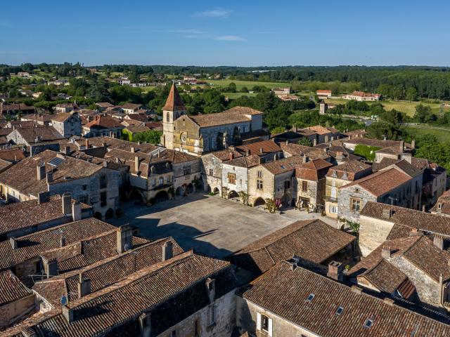 France, Dordogne (24), Périgord Pourpre, Monpazier, Village de Monpazier, (Vue aérienne)//France, Dordogne, Purple Perigord, Monpazier, Town of Monpazier, (aerial view)