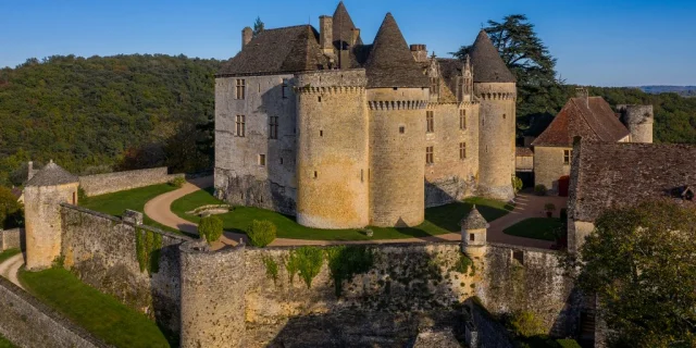 France, Dordogne (24), Périgord Noir, Sainte-Mondane, château de Fénelon, (vue aérienne)//France, Dordogne, Black Perigord, Sainte-Mondane, Castle of Fénelon, (aerial view)